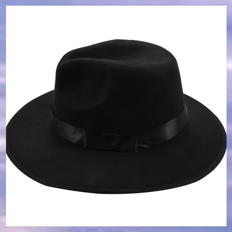 หมวกปานามา Fedora สีดำ สำหรับทั้งผู้ชายและผู้หญิง ขอบกว้างทำจากฟลีตแข็ง
