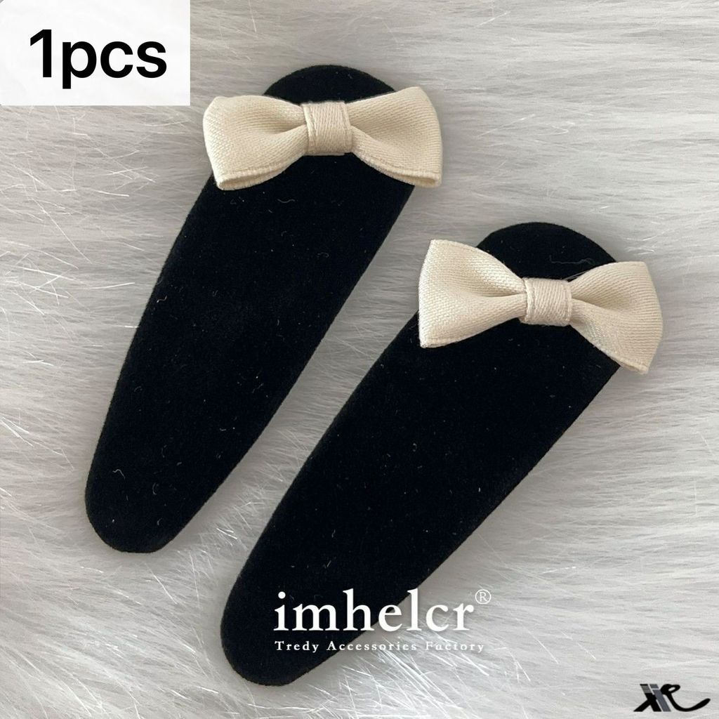 กำมะหยี่สีดำสไตล์เกาหลี มีโบว์และกิ๊บ ดีไซน์เรียบหรู