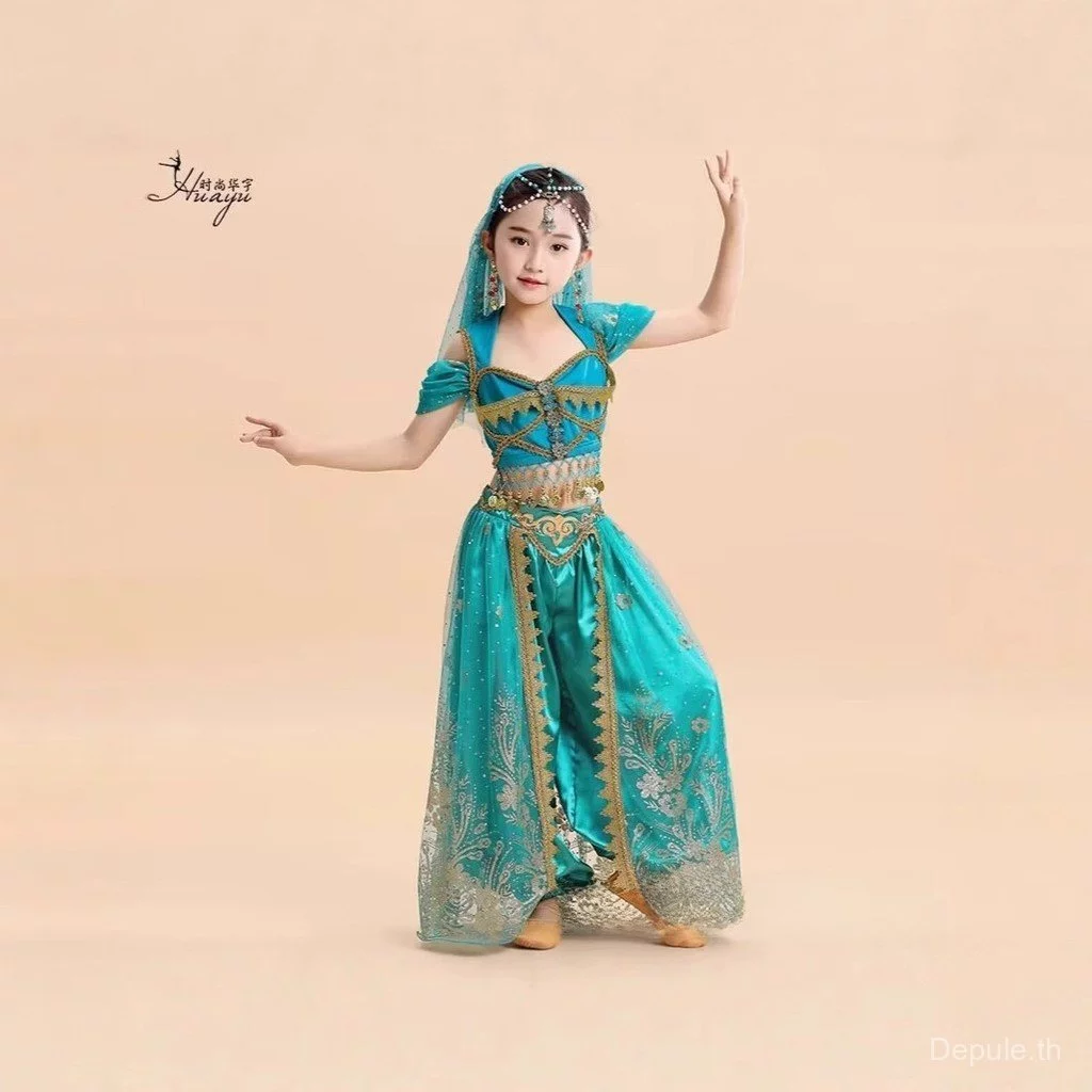 Lehenga เด็กเครื่องแต่งกายอินเดียเด็ก devavali เสื้อผ้าเด็กจัสมินเจ้าหญิงชาติพันธุ์เครื่องแต่งกายสาวอินเดียเต้นรําประสิทธิภาพชุดแบบดั้งเดิมเต้นรําเสื้อผ้า thumbnail 3