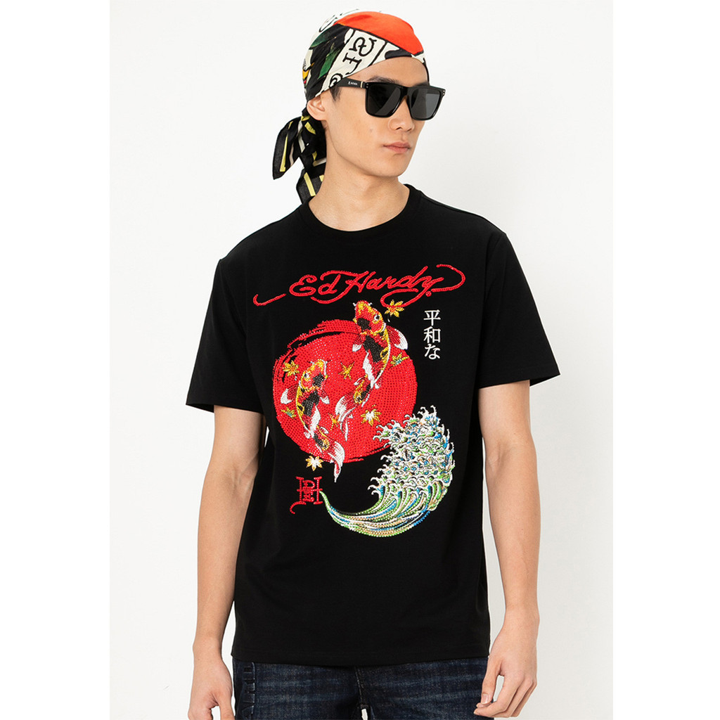 เสื้อยืด.Ed.Hardy.Fortune.Sun.Koi.ผ้าฝ้ายแท้สำหรับผู้ชาย
