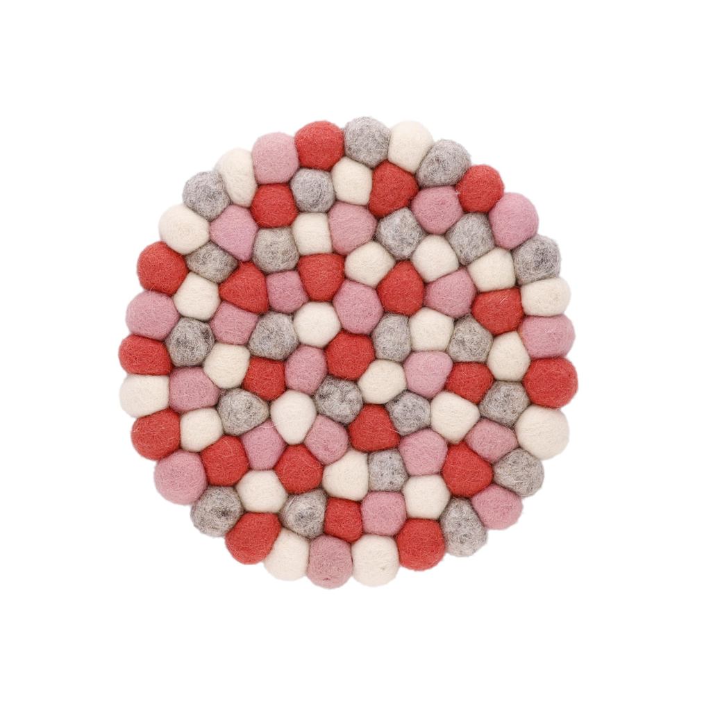 Nepal (Nepal) Gray Handmade Wool Felt Trivet, Thick, Heat-Resistant Round Light Pink
