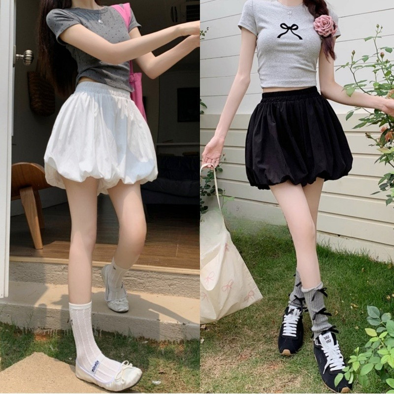 🍧กระโปรงสั้นทรงบอลลูนผู้หญิง🍧 กระโปรงมินิมอล กระโปรงบอลลูนแบบสั้น มีซับในกางเกงเอวยางยืด