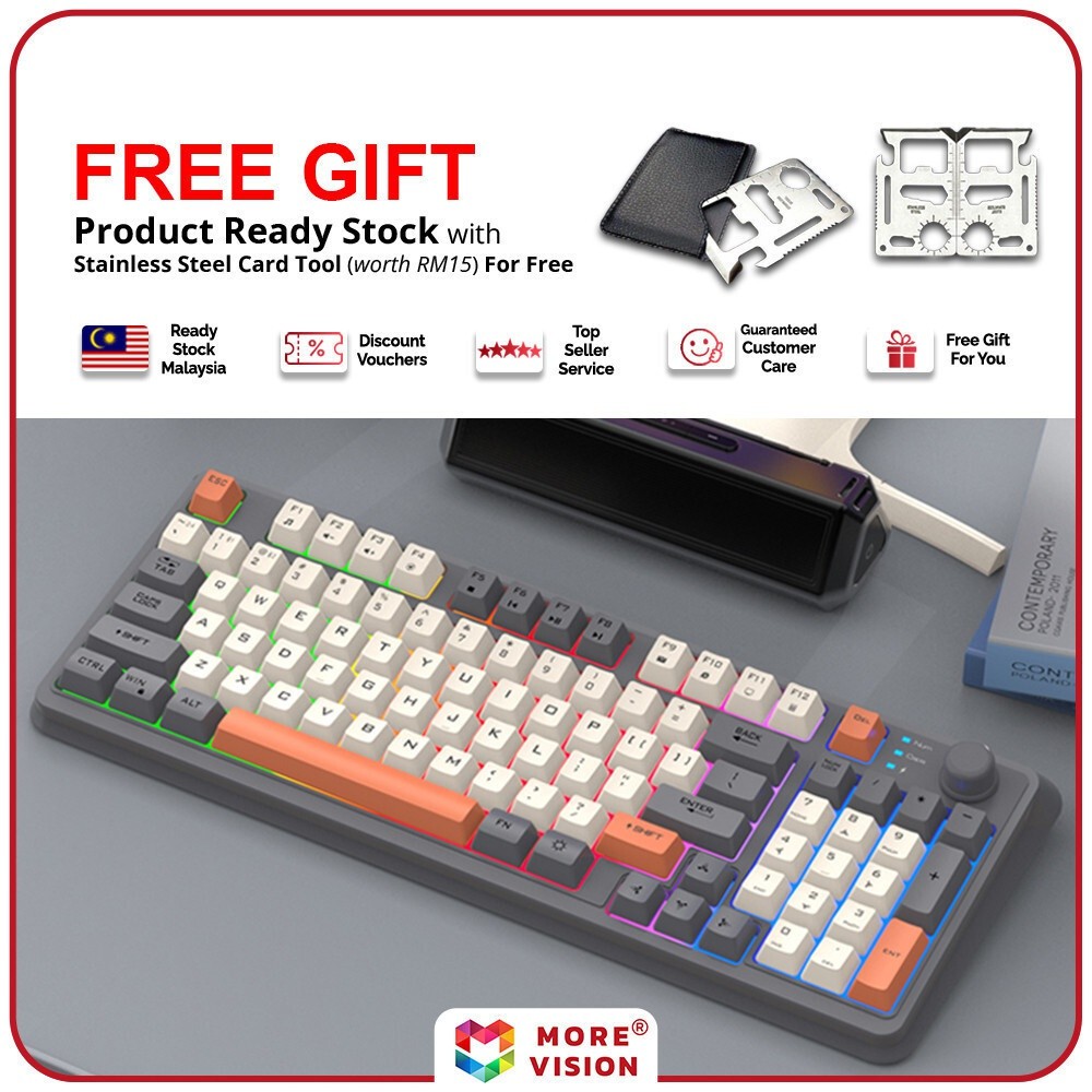 XUNFOX K82 K94 Gaming Keyboard Backlight 94Keys Backlit USB Wired Dual Mode Silent 2.4G Bluetooth Ty