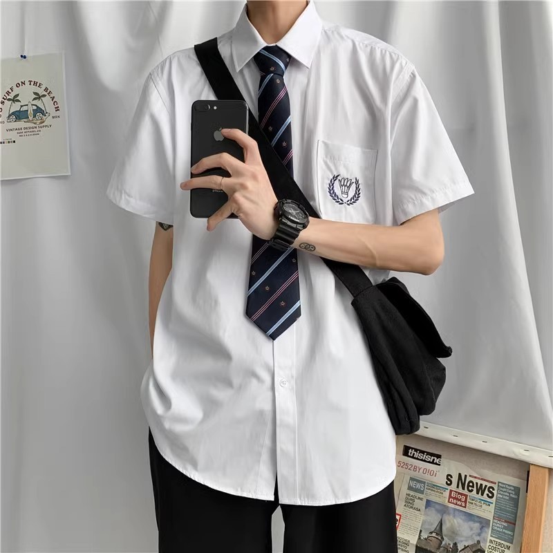 [คลังสินค้าพร้อม] dk Uniform Men Pure White Shirt Men Long Sleeve Short Sleeve Tie Japanese Student 