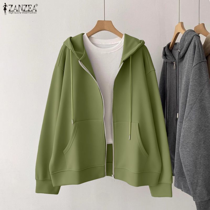 ZANZEA เสื้อฮู้ดผู้หญิง แบบซิป-up ลายเกาหลีแขนยาว สวมใส่สบาย ๆ ในทุกวัน — صورة 4