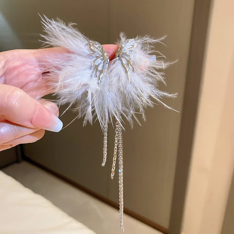 New Bohemian Jewelry White Feather Tassel Crystal Long Earrings For Women Fashion Bijoux Long Earing