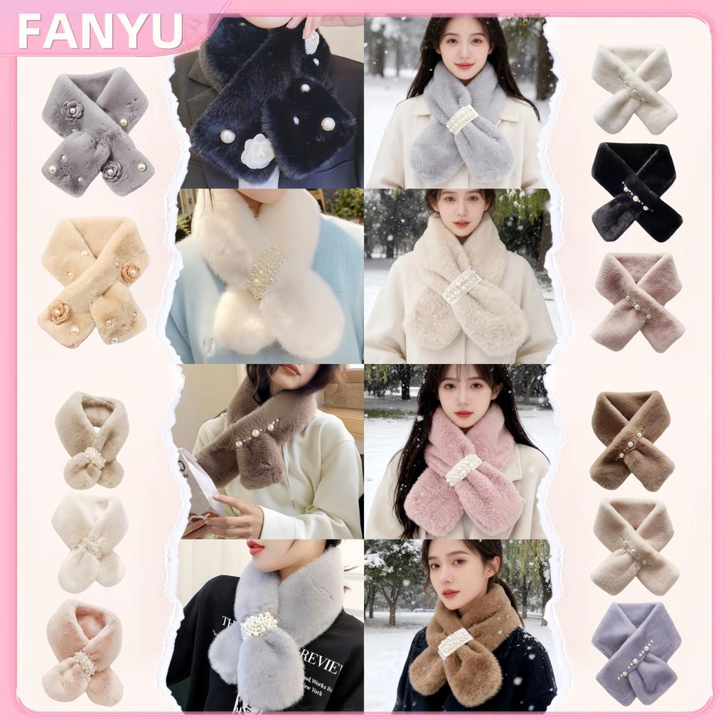 FANYU ผ้าพันคอผู้หญิงปุยข้ามฤดูหนาวผ้าพันคอตุ๊กตามุกอบอุ่น FANYU