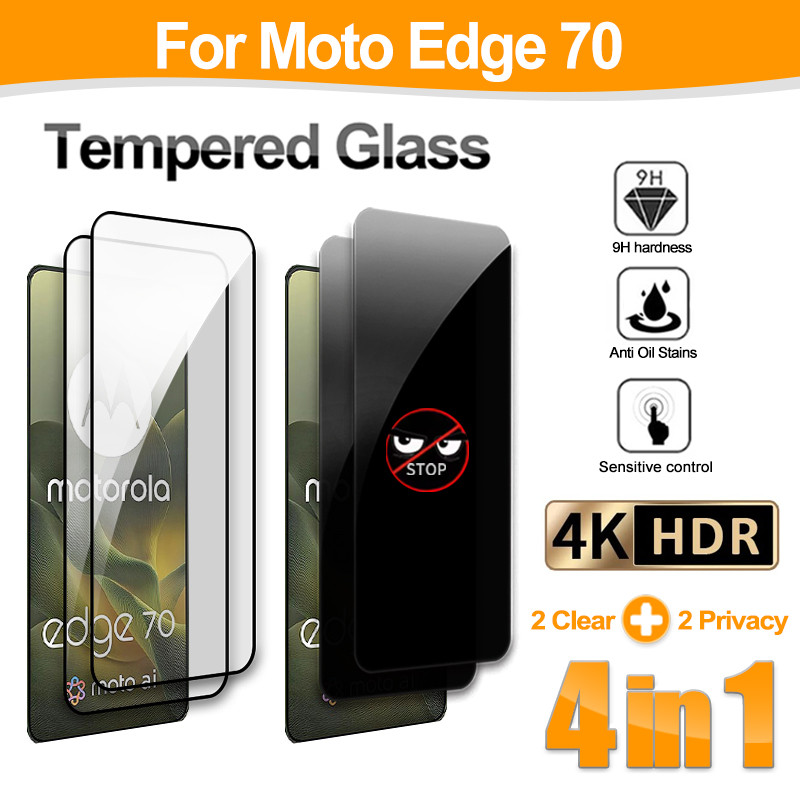 ฟิล์มกระจก 4 IN 1 สำหรับ Motorola Moto Edge 70 60 Stylus 50 30 Neo 5G ฟิล์มใส & ฟิล์มความเป็นส่วนตัว 2 ชิ้น กระจกนิรภัยป้องกันหน้าจอด้านหน้า