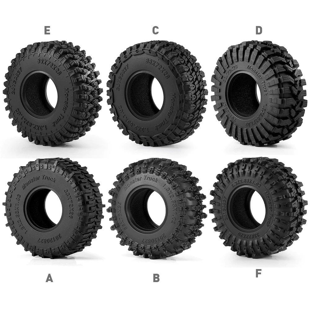 4 ชิ้น 1.3 "ยาง Mud Terrain Fit SCX24 1/24 TRX-4M 1/18 RC Crawler (33x72x26 มิลลิเมตร)