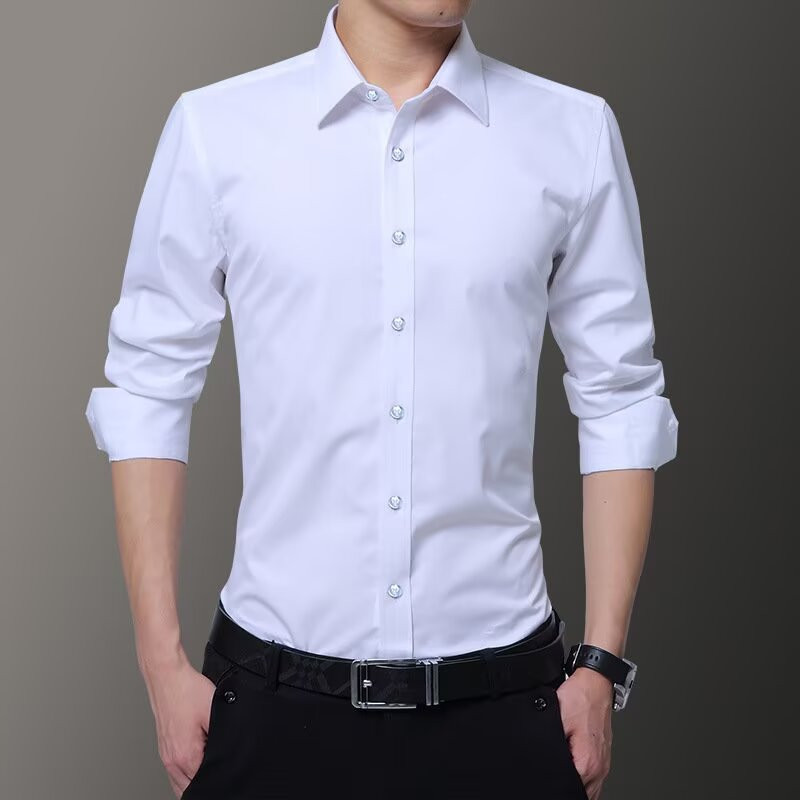 เสื้อเชิ้ตแขนยาวผู้ชาย สไตล์เกาหลีและธุรกิจ สีทึบหรูหรา ราคาถูก Shopee Lazada