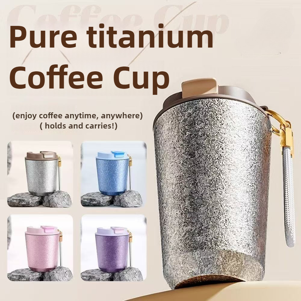 ถ้วยกาแฟไทเทเนียมบริสุทธิ์พร้อมเชือกกลางแจ้งแบบพกพาไทเทเนียมถ้วยแสงถ้วยน้ํา