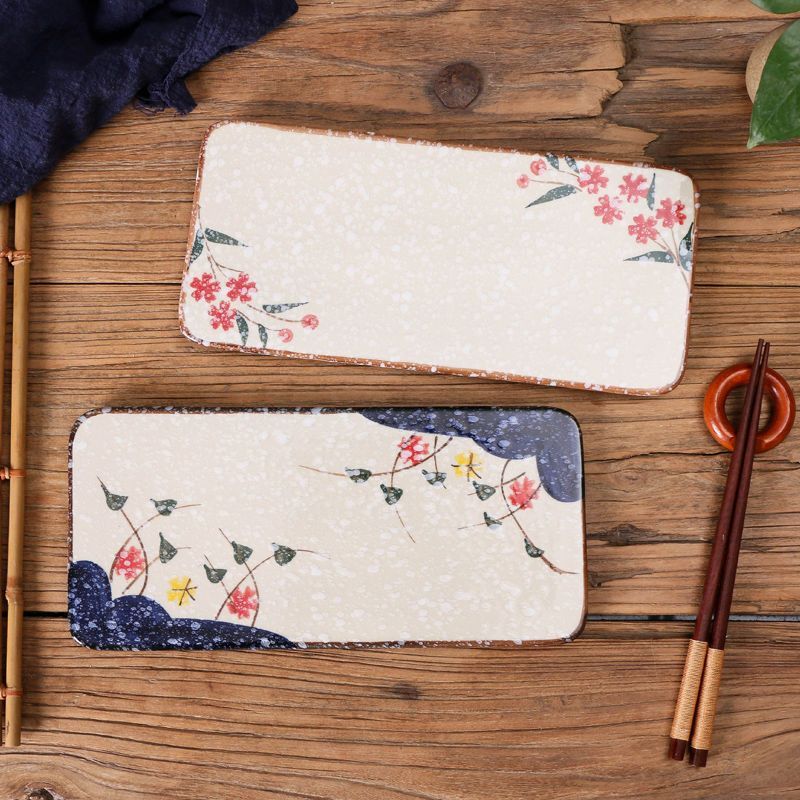 [95% อัตราการสรรเสริญ] สไตล์ญี่ปุ่นสไตล์ญี่ปุ่นเซรามิกจานแบนจานซูชิจานซาซิมิเค้กจานขนมถาดสี่เหลี่ยมร