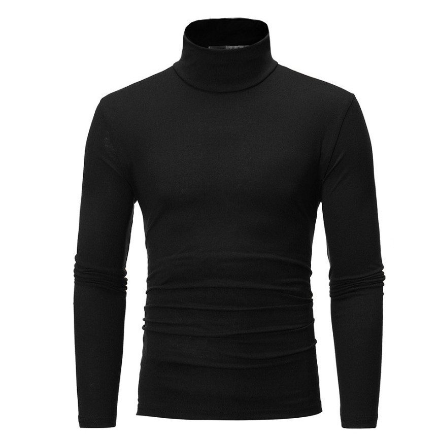 เสื้อยืดแขนยาวผู้ชาย แบบใหม่ คอปกสูง บางและแฟชั่น