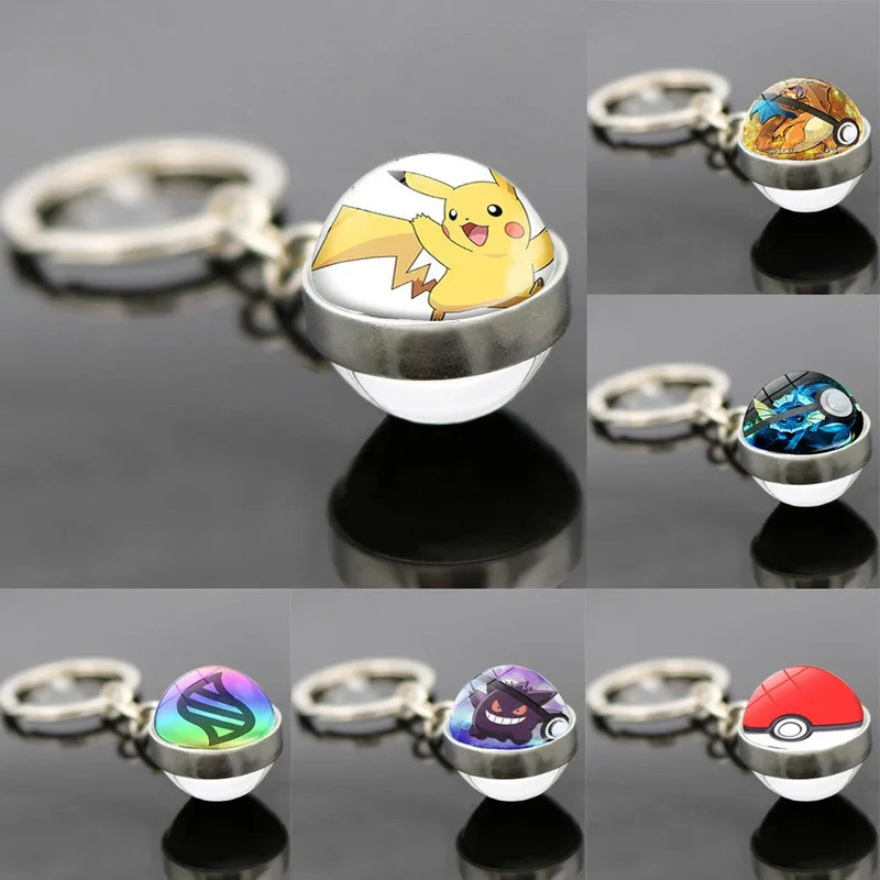 อะนิเมะ PokéMon พวงกุญแจจี้ Poké Ball สไตล์ของขวัญสําหรับ Gamers พวงกุญแจอุปกรณ์เสริม Pikachu