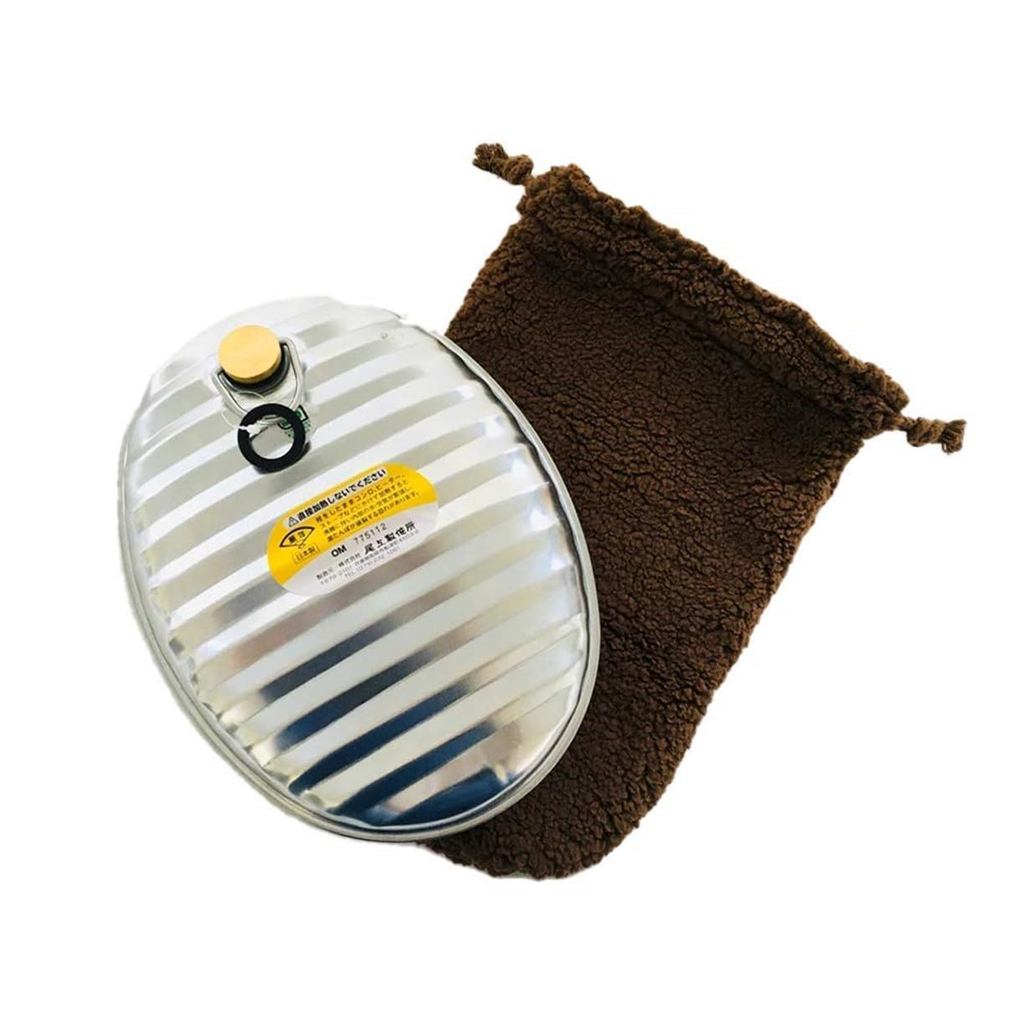 Onoue Seisakusho (ONOE) Tinplate Hot Water Bottle with Brown Cover, MY-7205 [Camping, Disaster Prepa