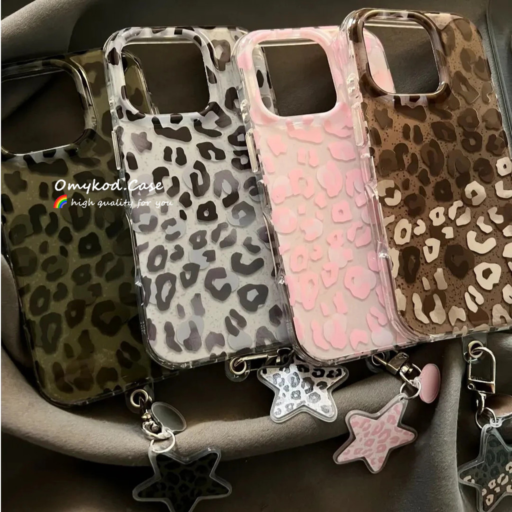 จี้ดาวและเสือดาวพิมพ์สําหรับiPhone 11 12 13 14 15 16 17 Pro Max 6 7 8 PlusปลอกสําหรับiPhone XR Xs Max 16E TPUล้างเคสโทรศัพท์ฝาครอบป้องกัน