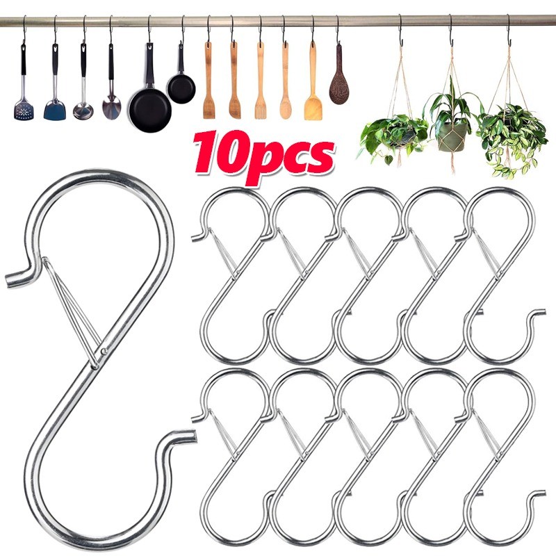3/5/10 ชิ้น Heavy Duty โลหะ S Hook พร้อมหัวเข็มขัดความปลอดภัย - ตะขอกันลมกลางแจ้ง - สําหรับพืชกางเกงยีนส์หม้อกระเป๋า