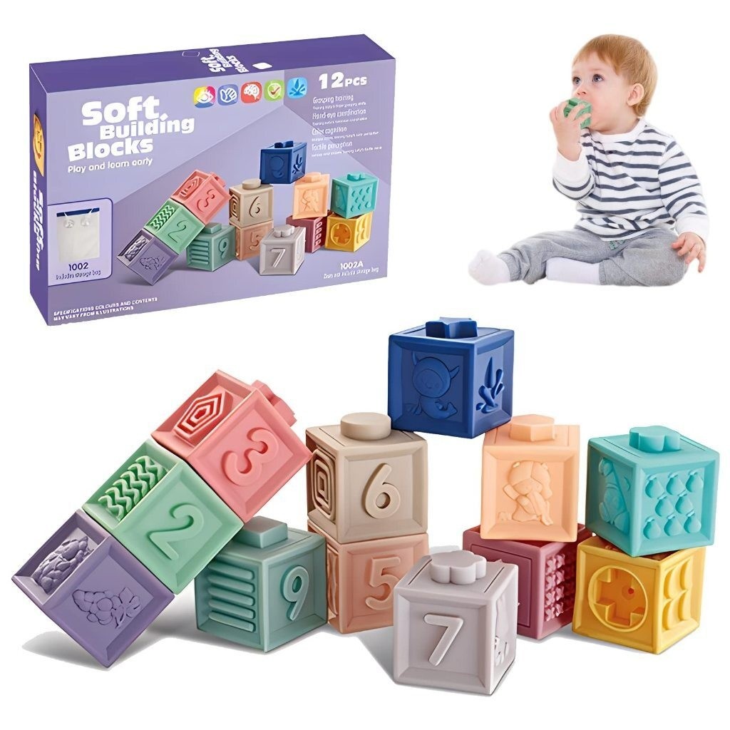 JUZ 12Pcs Baby Blocks Soft Stacking Building Blocks for Toddler Baby Girl Boy 612 MonthsMontessori L