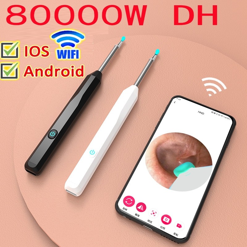 COD【800000W HD พิกเซล】ที่แคะหู WIFI USB พร้อมช้อนหู 4 อัน ไฟ LED แสง 6 ชนิด กันน้ำ ไม้แคะหูมีกล้อง ชุดแคะหู ไม้แคะหู