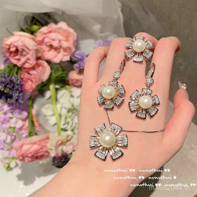 สร้อยคอและต่างหูอัญมณีแกะสลักแบบตาฮิติ เกล็ดหิมะและลูกปัด QTS0