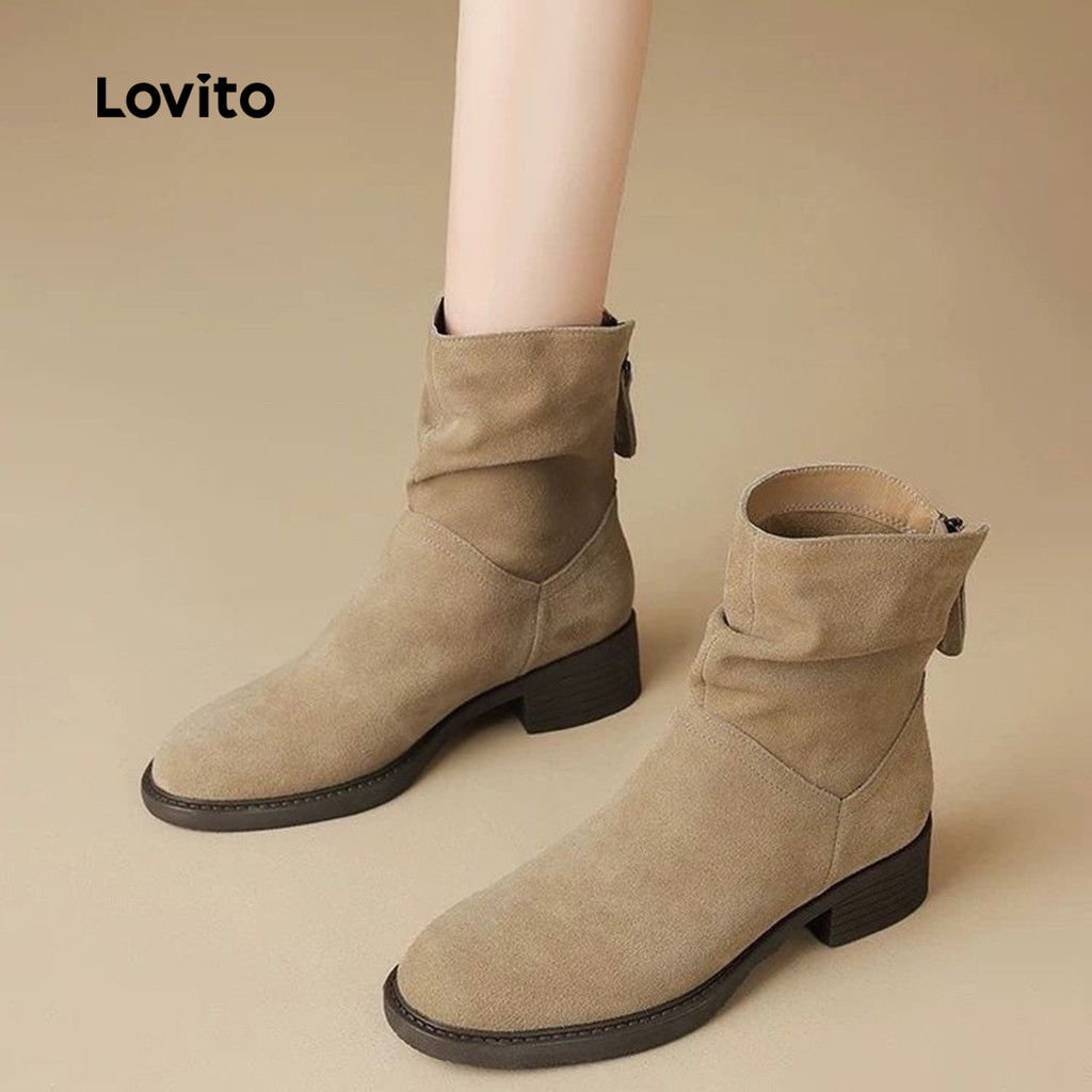(Trendy4)Lovito รองเท้าบูทลําลองผู้หญิง สไตล์คลาสสิก ใช้งานได้หลายโอกาส LFA103089