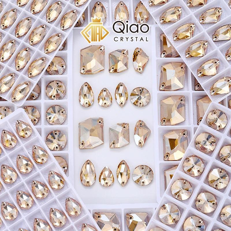 QIAO Gold Shadow แก้วคริสตัล GSHA AB คุณภาพสูงเย็บหิน Flatback เย็บบน Rhinestones สําหรับเสื้อผ้ากระเป๋าขายส่ง