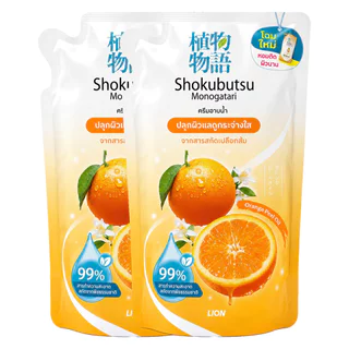 LeeMart ครีมอาบน้ำ โชกุบุสซี โมโนกาตาริ SHOKUBUTSU MONOGATARI 400ML 2PC อาบน้ำ โชกุบุซซี ออเรนจ์พิลออยล์ สีส้ม ขนาด 4...