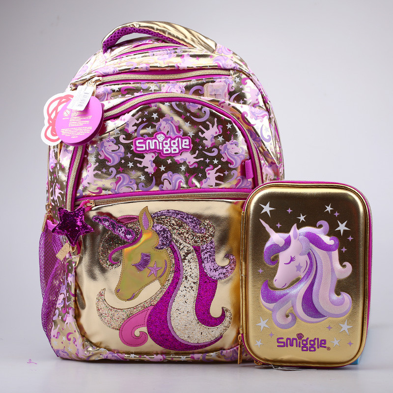Australia smiggle Golden Unicorn Stationery Box School Bag ชุดต่างๆ กระเป๋าเป้ Pen Case Series