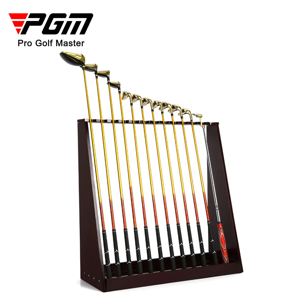 P PGM Golf Club Rack ไม้เนื้อแข็ง Club Display Rack ชั้นวางตําแหน่ง 13 หลุมแร็คฝึกซ้อมสนามกีฬา Club 