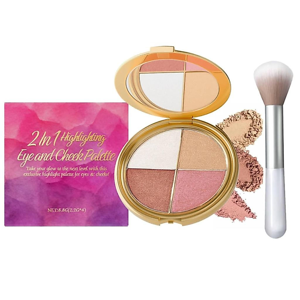 Four-in-One High-Gloss Eye Blush Dual-Use Palette, High-Disc, Travel Makeup Palette, Ladies Neutral 