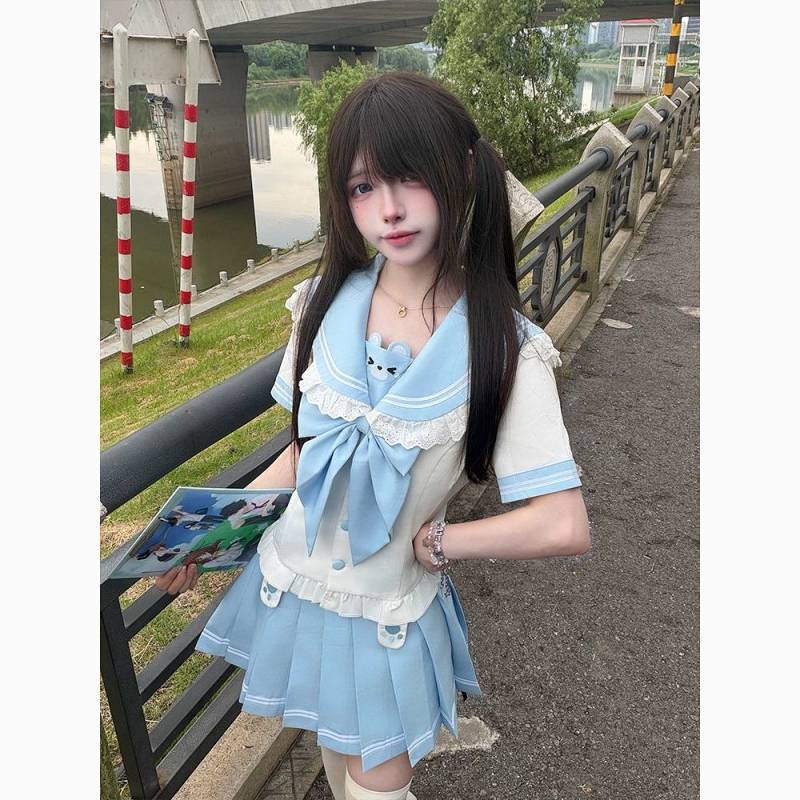 JK Uniform Japanese Cute Sweet Waist Short Sleeve Suit JK Uniform Japanese Cute Sweet Waist Short Sl