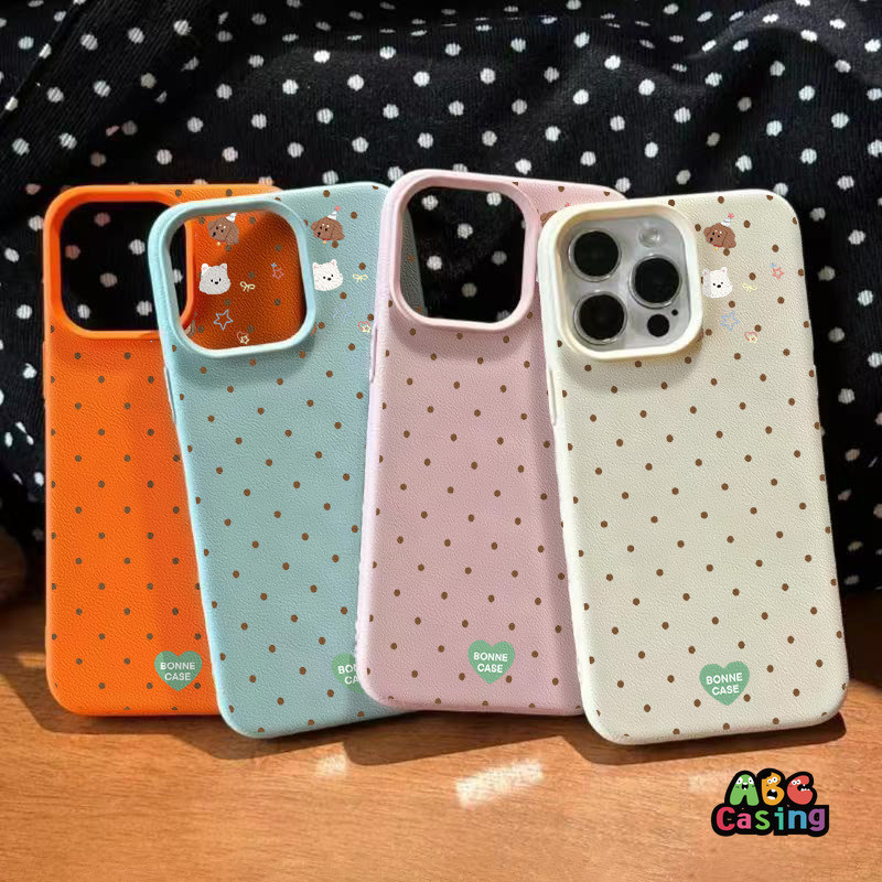 เคสหมีลูกสุนัขการ์ตูนน่ารัก ลายจุดโพลก้า เคสไอโฟน17 เหมาะสำหรับ IPhone 15 17 13 16 12 14 11 Pro Max XR X XS Max 16 Plus