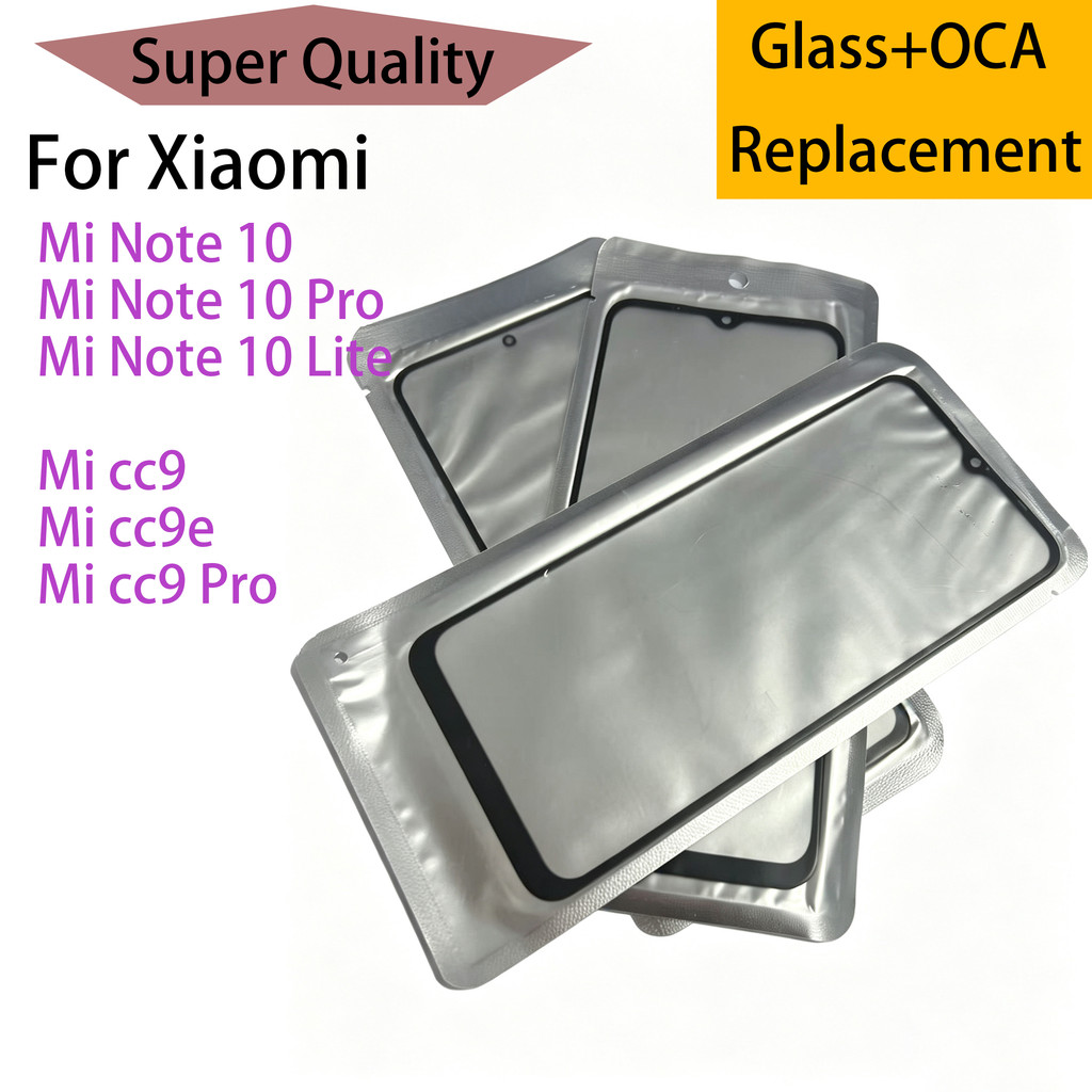 สําหรับ Xiaomi Mi หมายเหตุ 10 Pro Lite CC9 CC9E CC9 Pro หน้าจอสัมผัสแผงด้านหน้ากระจกด้านนอกพร้อม OCA