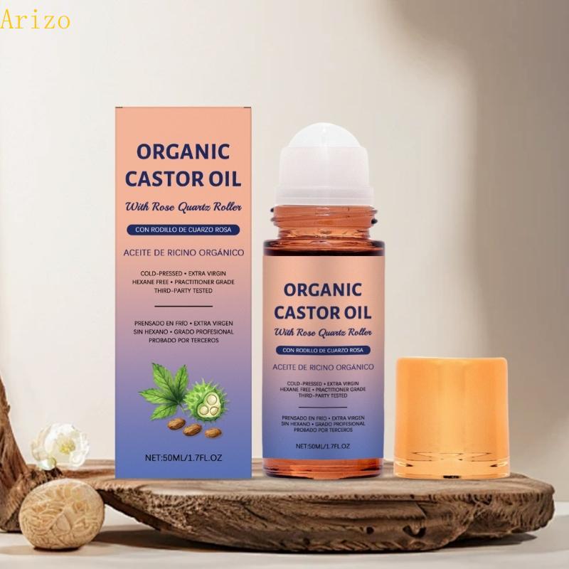 Arizo Organic Castor Oil พร้อม Rose Quartz Roller Pure Cold-Press Hexane-Free สําหรับการเจริญเติบโตข