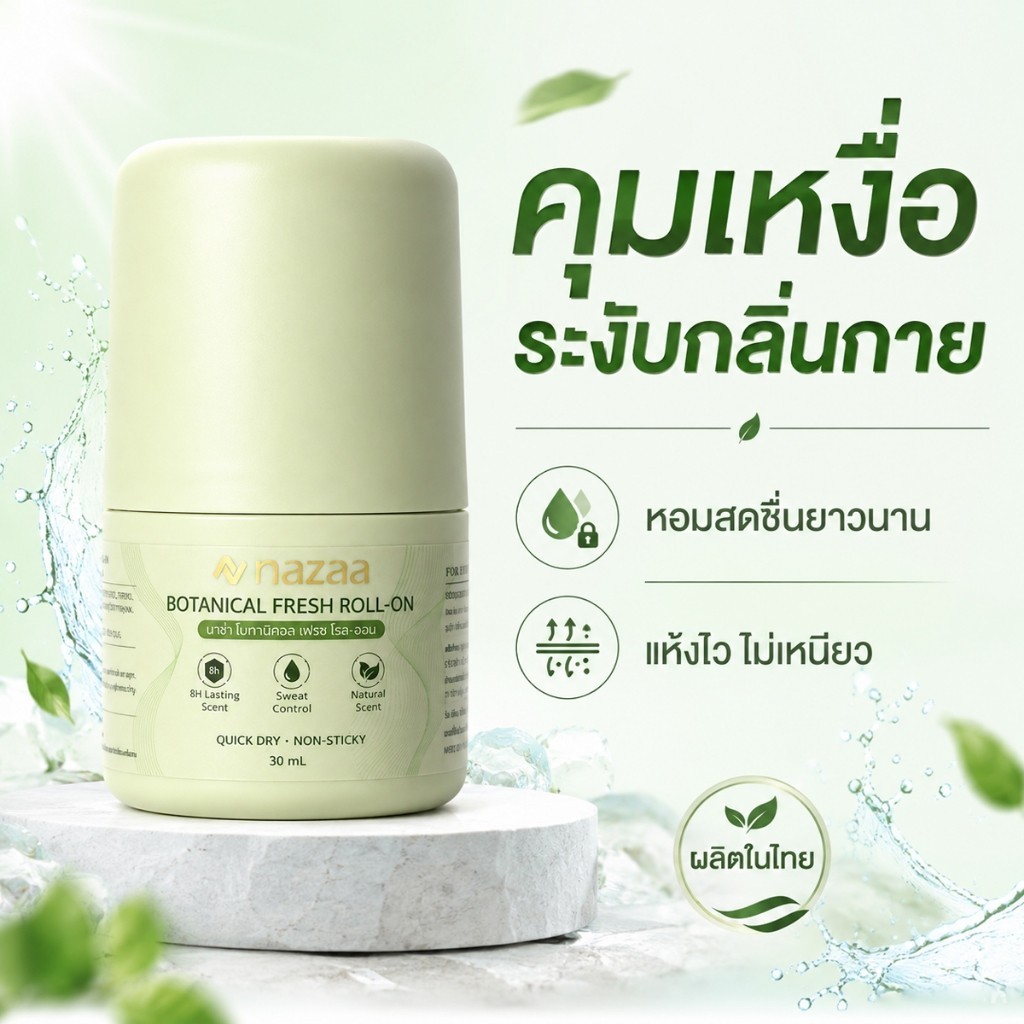 NAZAA โรลออนขนาดพกพา 30ml หอมสดชื่น ระงับกลิ่นกาย สำหรับผู้ชายผู้หญิง