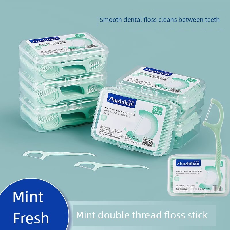 ไหมขัดฟัน dental floss Mint Flavour Double Floss Stick Family Pack กล่องโบว์ละเอียดพิเศษไม้จิ้มฟันไหมขัดฟันแบบใช้แล้วทิ้งไม้จิ้มฟันปากสด