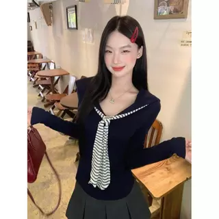 ส่งจากไทยทุกวัน เสื้อเชิ้ตแขนยาว ผูกโบว์ลายทาง ทรงเข้ารูปช่วงเอว ผ้าเนื้อนุ่ม เสื้อคอปก🎀YOUMI