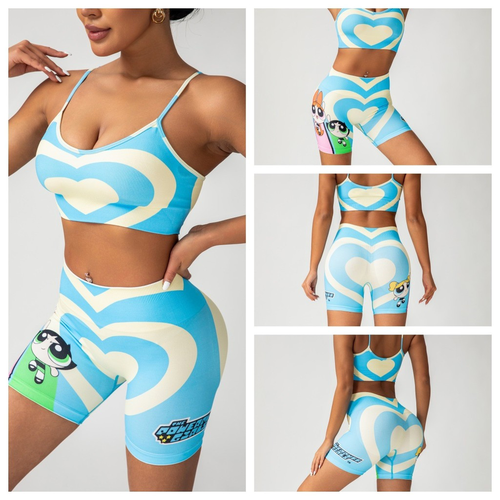 HNYHWKR Powerpuff Girls Ladies Hip-Lifting Stretch Skinny Shorts/Pickle Jersey ชุดสูทสองชิ้น