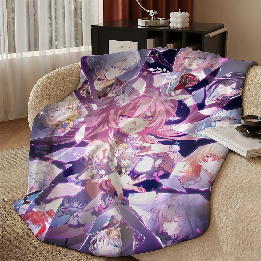 เกม H-Honkai Impact-T โยนผ้าห่มสักหลาดนุ่มอุ่น, อเนกประสงค์สําหรับเตียงโซฟา Camping Travel Nap