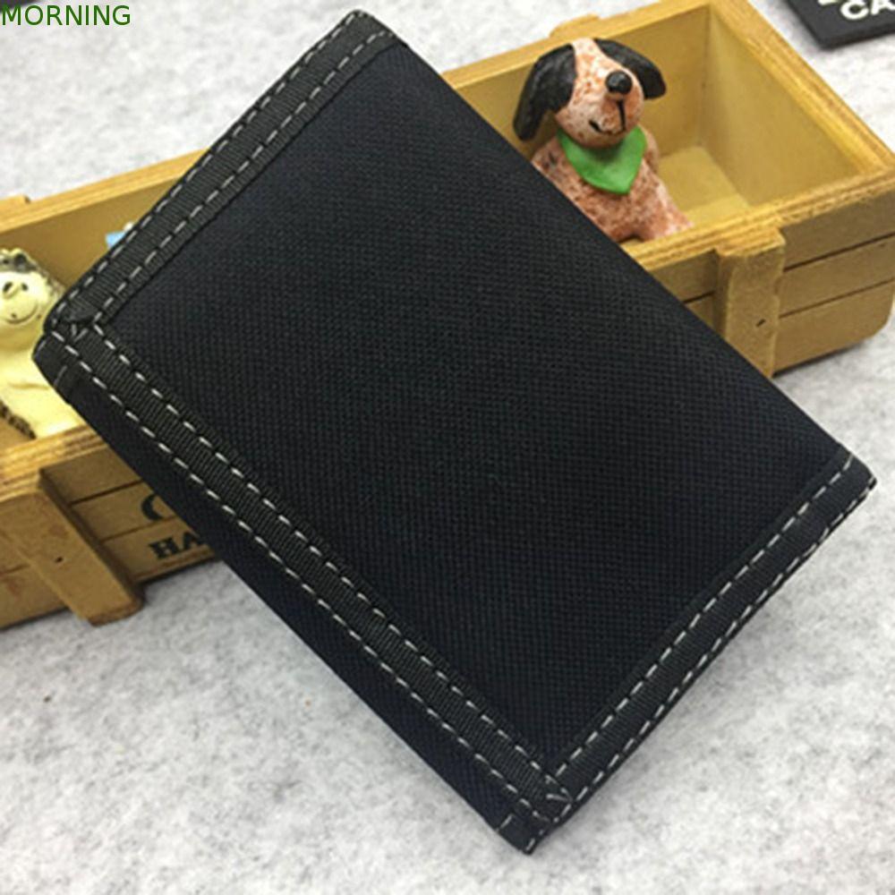 MORNING กระเป๋าผ้าอ๊อกซ์ฟอร์ดชายสีดํากระเป๋าสตางค์สั้นแฟชั่น Touch Fastener ทนต่อการสึกหรอบัตรหดตัวกระเป๋าสตางค์ชาย