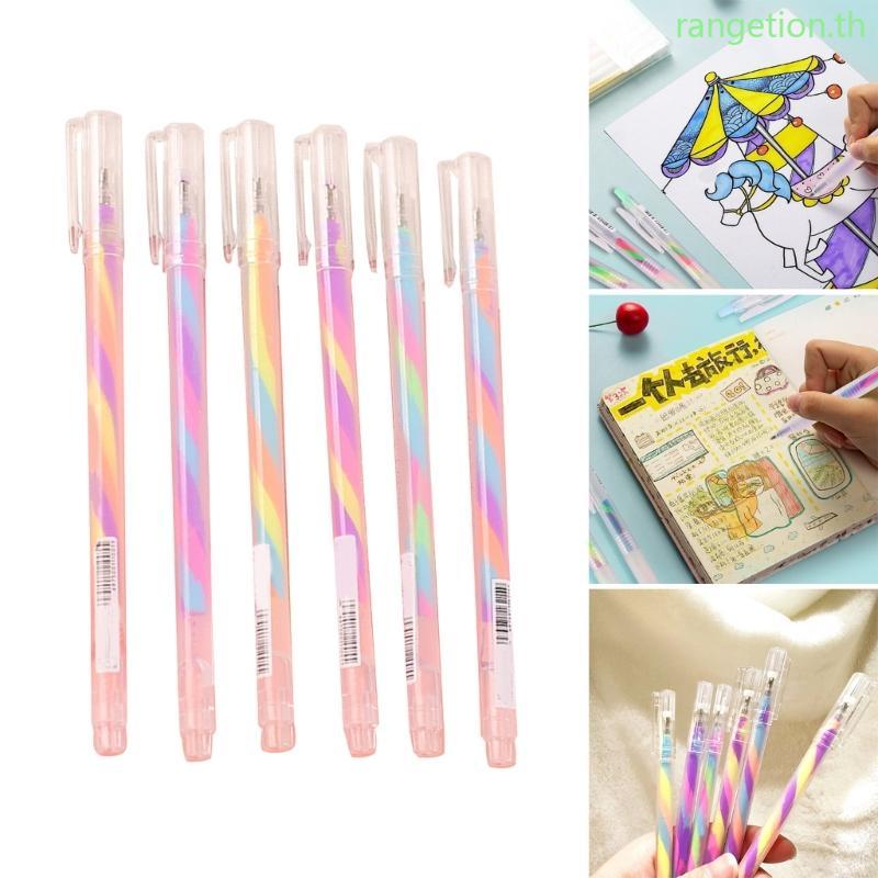 RAN 6PCS Glitter Gel Ink Pen ปากกาเจลสี Retractable Gel Ink ปากกาสําหรับ Journaling