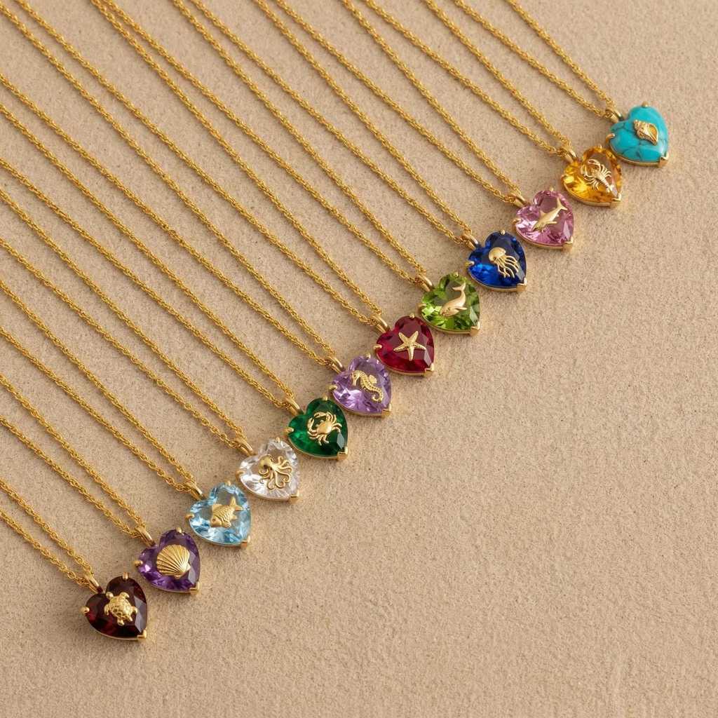 Ocean Style 12 Zodiac Zodiac Zodiac Heart สร้อยคอทองแดงหรูหรา All-Match Clavicle Chain