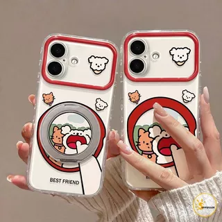 เคสไอโฟน14 ใช้ได้กับ iPhone 15 XS MAX 11 14 AIR 16 Plus 17 12 Pro Max 13 15 XR 16 14 เคสกรอบแดงลายแมวสุนัขคู่ขาตั้ง