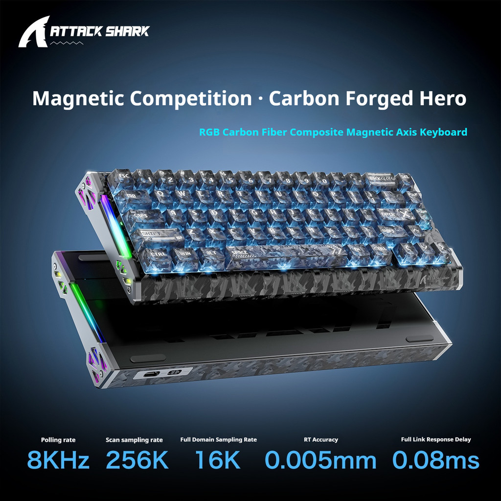 ATTACK SHAKR R68HE รูปแบบคาร์บอนไฟเบอร์สําหรับเล่นเกมสวิตช์แม่เหล็ก 8K คีย์บอร์ด RGB แบบกลไก