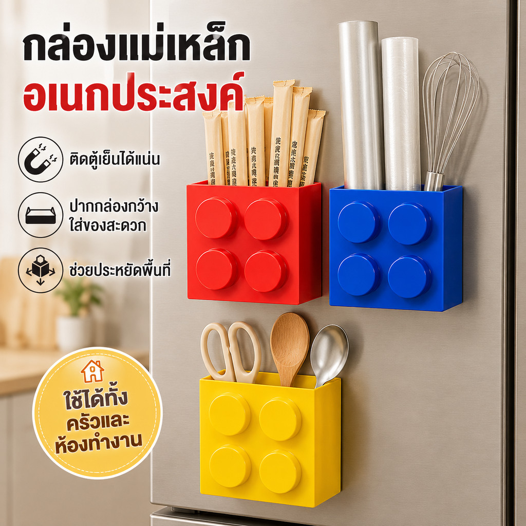 ชั้นเก็บของติดตู้เย็นแบบแม่เหล็ก กล่องตกแต่งตู้เย็นบล็อกตัวต่อ อุปกรณ์จัดระเบียบบ้าน ติดประตูเหล็กและพื้นผิวโลหะ