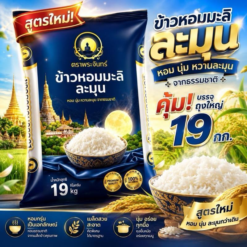 [ เปิดตัว ] 19 กก. ข้าวหอมละมุน ตราพระจันทร์ หอม นุ่ม อร่อย ข้าวคุณภาพตัวใหม่ โปรคุ้มๆ ถุงใหญ่ 19กก. โปรเปิดตัว