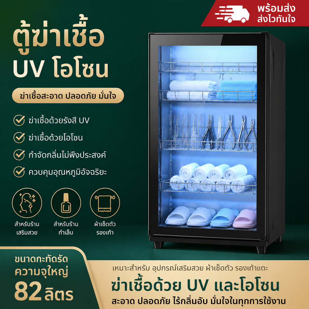 พร้อมส่ง! ตู้ฆ่าเชื้อUV+โอโซนขนาดเล็ก สำหรับร้านความงาม/ทำเล็บ/สปา ใช้ฆ่าเชื้อเครื่องมือ/ผ้าขนหนู/รองเท้าแตะ