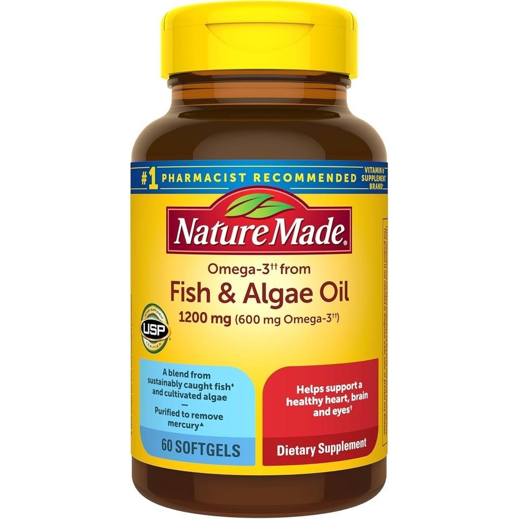 Nature Made Omega 3 Oil and Algae Oil s 1200mg Algae Oil Blend Omega 3 สําหรับ Heart and Eyes port P