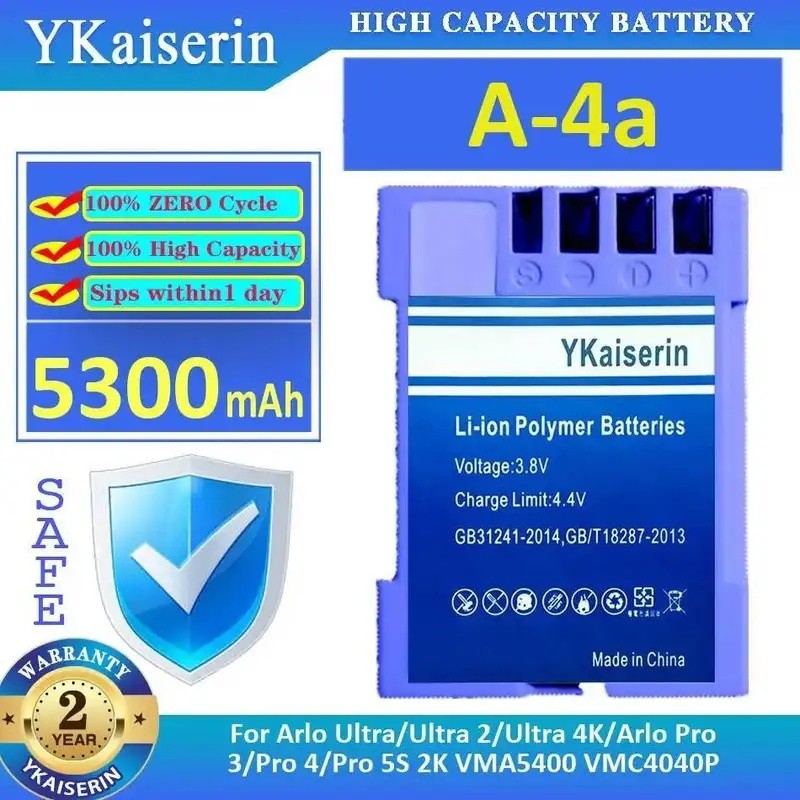 ที่เชื่อถือได้ A-4A 5300Mah แบตเตอรี่กล้องสําหรับ Arlo Ultra 1 2 4K Pro 3 4 5S 2K VMA5400 VMC40P