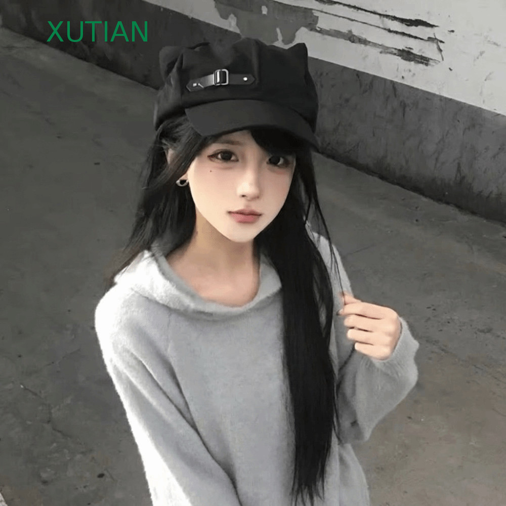 XUTIAN Cat Ears Beret,Black Gothic Newsboy Cap,ตลกY2KเบสบอลหมวกHarajukuแปดเหลี่ยมหมวกผู้หญิง